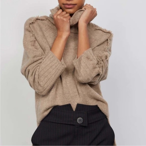 Brochu Walker The Jolie Fringe Turtleneck Cashmere Light Brown/Tan XS - Picture 2 of 6